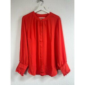 J.Crew Drapey Band-Collar Button Down Shirt Ruffle Cuffs Large Orange AU278 New